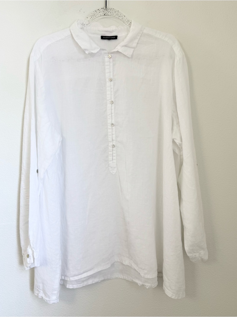 EILEEN FISHER WOMAN IRISH LINEN BUTTON FRONT CLOSURE LONG SLEEVE TOP SHIRT Sz XL - Picture 2 of 10